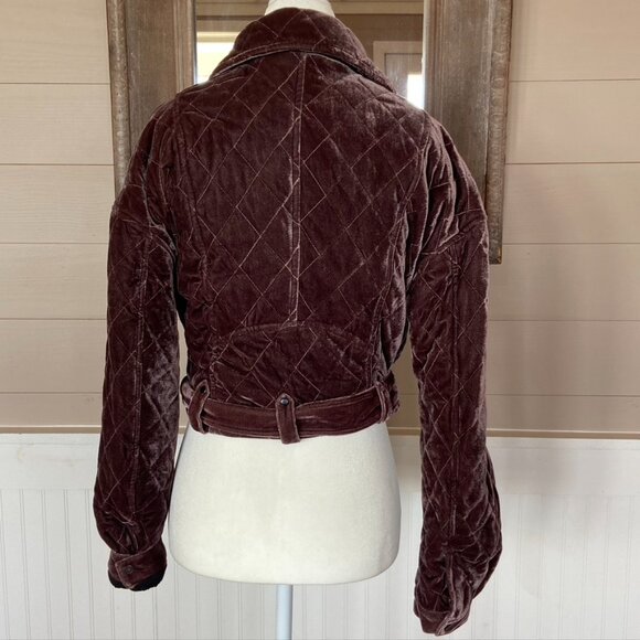 7 For All Mankind Mahogany Brown Cropped Quilted Velvet Bomber Jacket Sz XS NWOT - Picture 10 of 15